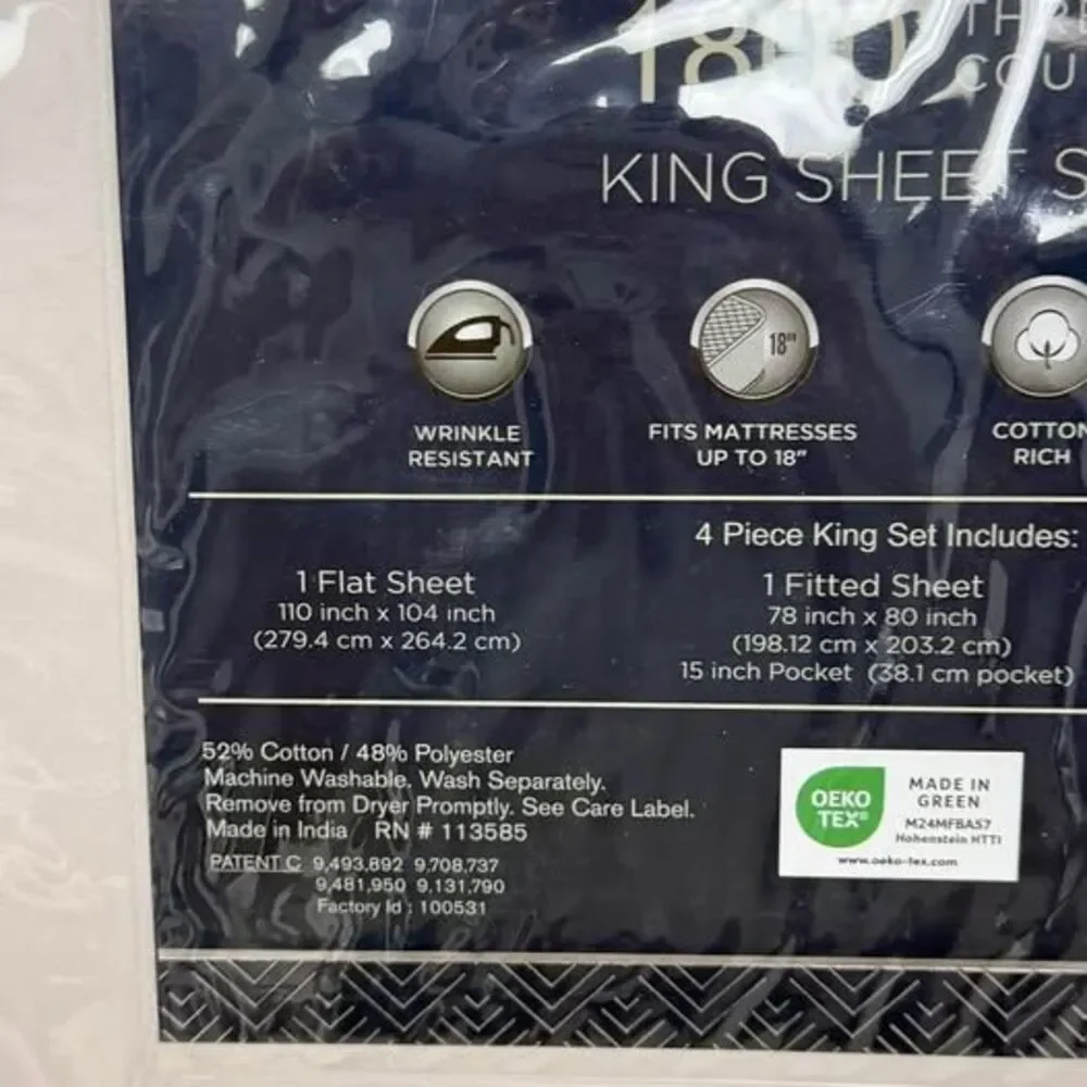 1800 Thread Count King Sheet Set Platinum Performance New